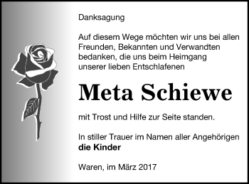 Traueranzeige von Meta Schiewe von Müritz-Zeitung