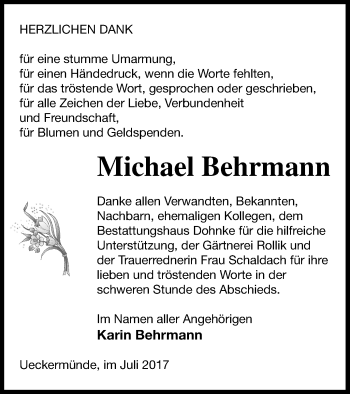 Traueranzeige von Michael Behrmann von Haff-Zeitung