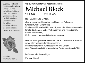 Traueranzeige von Michael Block von Prenzlauer Zeitung