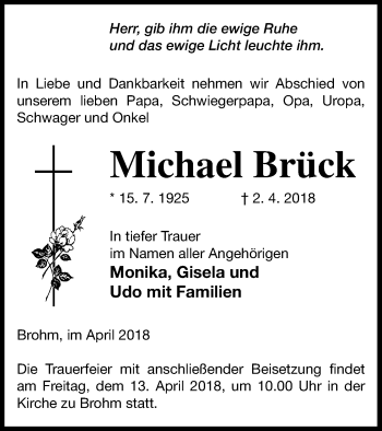 Traueranzeige von Michael Brück von Neubrandenburger Zeitung