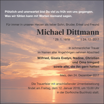 Traueranzeige von Michael Dittmann von Müritz-Zeitung