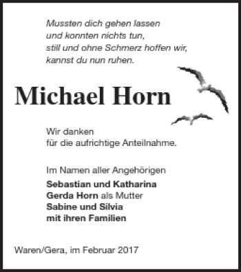 Traueranzeige von Michael Horn von Müritz-Zeitung