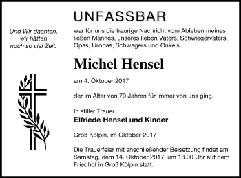 Traueranzeige von Michel Hensel von Templiner Zeitung