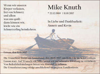 Traueranzeige von Mike Knuth von Vorpommern Kurier