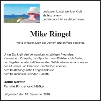 Traueranzeige von Mike Ringel von Müritz-Zeitung