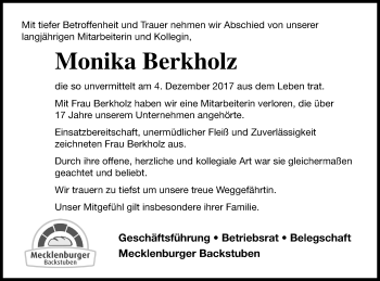 Traueranzeige von Monika Berkholz von Müritz-Zeitung