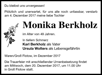 Traueranzeige von Monika Berkholz von Müritz-Zeitung