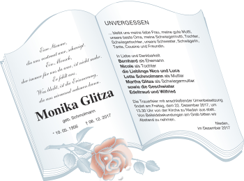 Traueranzeige von Monika Glitza von Pasewalker Zeitung