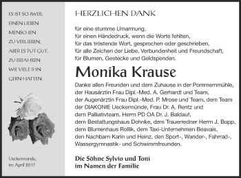Traueranzeige von Monika Krause von Haff-Zeitung