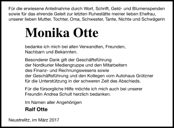 Traueranzeige von Monika Otte von Neubrandenburger Zeitung