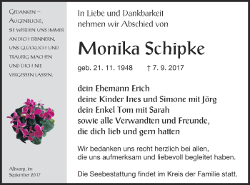 Traueranzeige von Monika Schippke von Haff-Zeitung