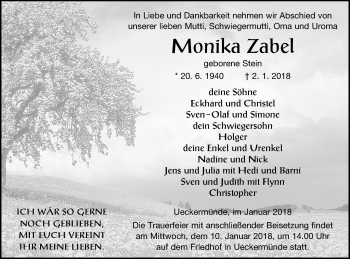 Traueranzeige von Monika Zabel von Haff-Zeitung