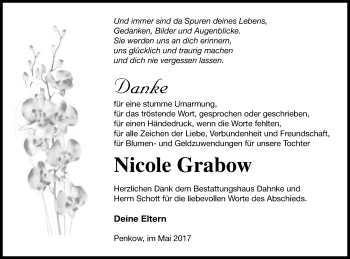 Traueranzeige von Nicole Grabow von Müritz-Zeitung