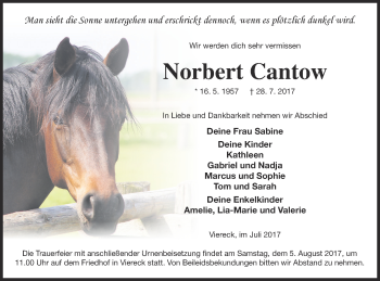 Traueranzeige von Norbert Cantow von Haff-Zeitung