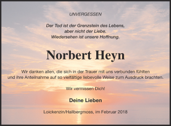 Traueranzeige von Norbert Heyn von Neubrandenburger Zeitung