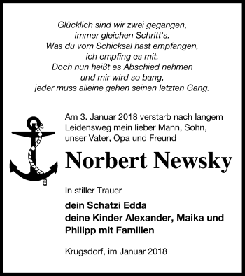 Traueranzeige von Norbert Newsky von Pasewalker Zeitung