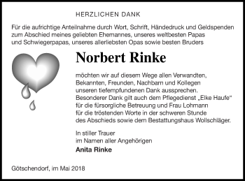 Traueranzeige von Norbert Rinke von Templiner Zeitung