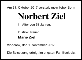 Traueranzeige von Norbert Ziel von Müritz-Zeitung