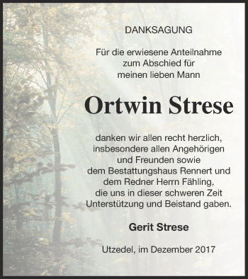 Traueranzeige von Ortwin Strese von Demminer Zeitung