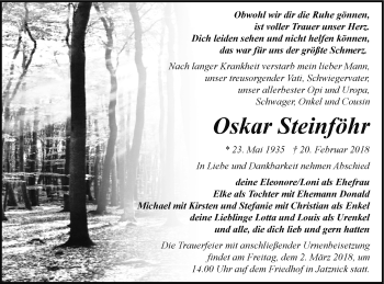 Traueranzeige von Oskar Steinföhr von Haff-Zeitung