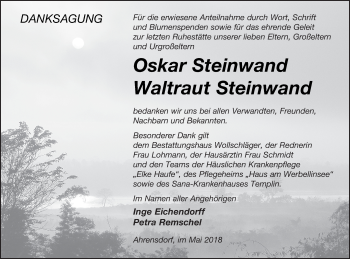 Traueranzeige von Oskar Steinwand von Templiner Zeitung