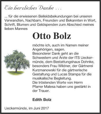 Traueranzeige von Otto Bolz von Haff-Zeitung