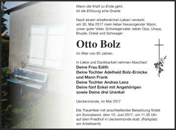 Traueranzeige von Otto Bolz von Haff-Zeitung