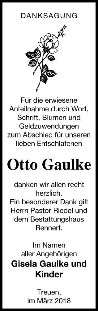 Traueranzeige von Otto Gaulke von Vorpommern Kurier