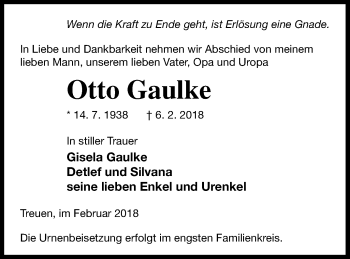 Traueranzeige von Otto Gaulke von Vorpommern Kurier