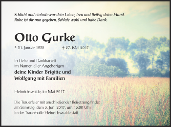 Traueranzeige von Otto Gurke von Haff-Zeitung