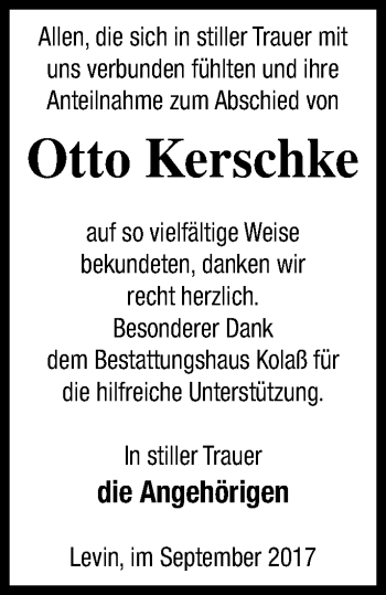 Traueranzeige von Otto Kerschke von Mecklenburger Schweiz