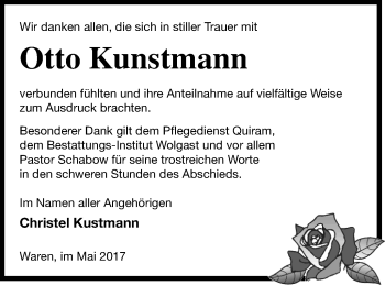 Traueranzeige von Otto Kunstmann von Müritz-Zeitung