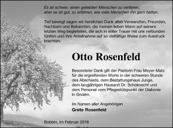 Traueranzeige von Otto Rosenfeld von Mecklenburger Schweiz