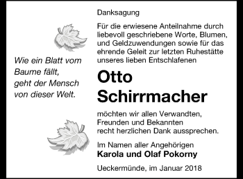 Traueranzeige von Otto Schirrmacher von Haff-Zeitung