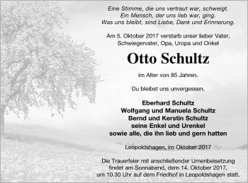 Traueranzeige von Otto Schultz von Haff-Zeitung