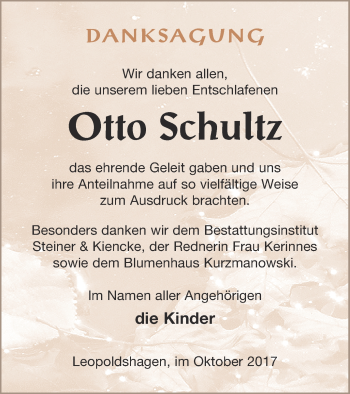 Traueranzeige von Otto Schultz von Haff-Zeitung