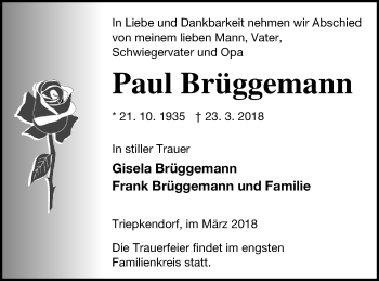 Traueranzeige von Paul Brüggemann von Strelitzer Zeitung