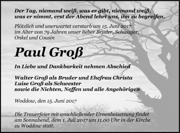 Traueranzeige von Paul Groß von Prenzlauer Zeitung