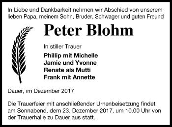 Traueranzeige von Peter Blohm von Prenzlauer Zeitung