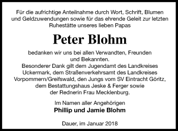 Traueranzeige von Peter Blohm von Pasewalker Zeitung