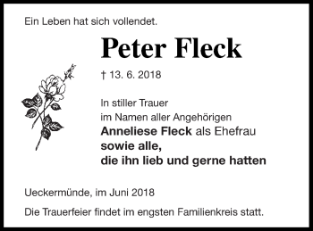 Traueranzeige von Peter Fleck von Haff-Zeitung