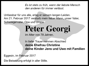 Traueranzeige von Peter Georgi von Haff-Zeitung
