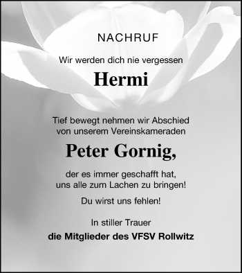 Traueranzeige von Peter Gornig von Pasewalker Zeitung