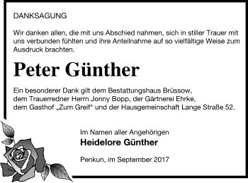 Traueranzeige von Peter Günther von Pasewalker Zeitung