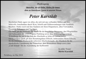 Traueranzeige von Peter Karstädt von Der Prignitzer