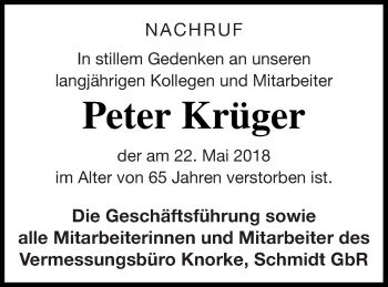 Traueranzeige von Peter Krüger von Prenzlauer Zeitung