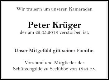 Traueranzeige von Peter Krüger von Prenzlauer Zeitung