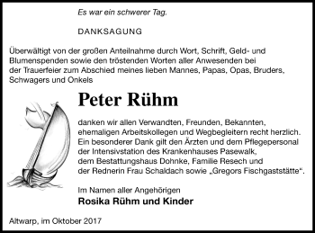 Traueranzeige von Peter Rühm von Haff-Zeitung