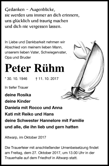 Traueranzeige von Peter Rühm von Haff-Zeitung