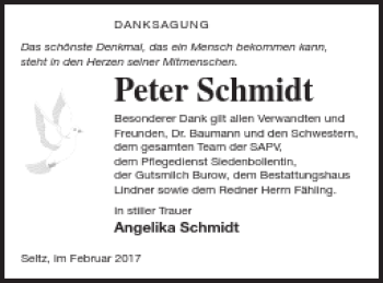 Traueranzeige von Peter Schmidt von Neubrandenburger Zeitung